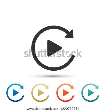 Video play button like simple replay icon isolated on white background. Set elements in colored icons. Flat design. Vector Illustration