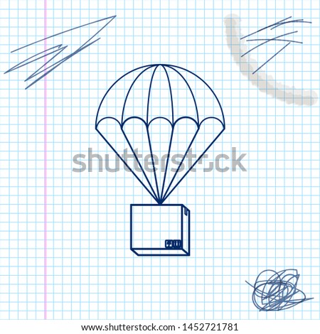 Box flying on parachute line sketch icon isolated on white background. Parcel with parachute for shipping. Delivery service, air shipping concept, bonus concept. Vector Illustration