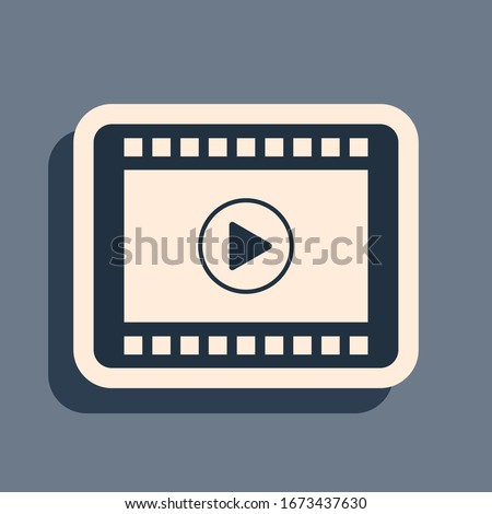 Black Play Video icon isolated on grey background. Film strip with play sign. Long shadow style. Vector Illustration