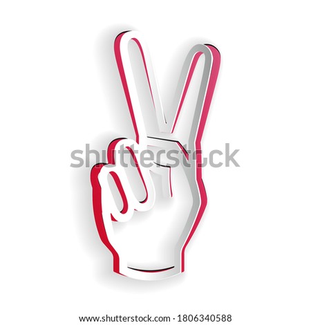 Paper cut Hand showing two finger icon isolated on white background. Victory hand sign. Paper art style. Vector.