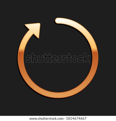 Gold Refresh icon isolated on black background. Long shadow style. Vector.