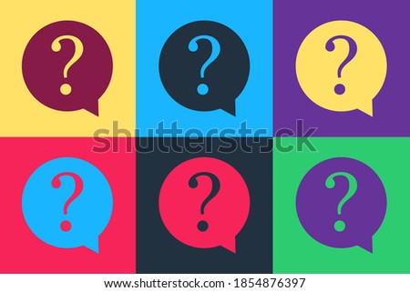 Pop art Question mark in circle icon isolated on color background. Hazard warning symbol. FAQ sign. Copy files, chat speech bubble and chart web icons. Vector.