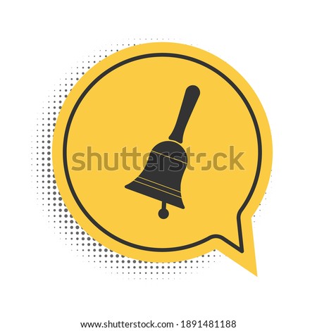 Black Ringing bell icon isolated on white background. Alarm symbol, service bell, handbell sign, notification symbol. Yellow speech bubble symbol. Vector.