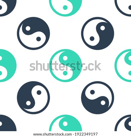 Green Yin Yang symbol of harmony and balance icon isolated seamless pattern on white background. Vector.