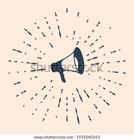 Black Megaphone icon isolated on beige background. Abstract circle random dots. Vector Illustration