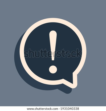 Black Exclamation mark in circle icon isolated on grey background. Hazard warning symbol. FAQ sign. Copy files, chat speech bubble and chart web icons. Long shadow style. Vector Illustration