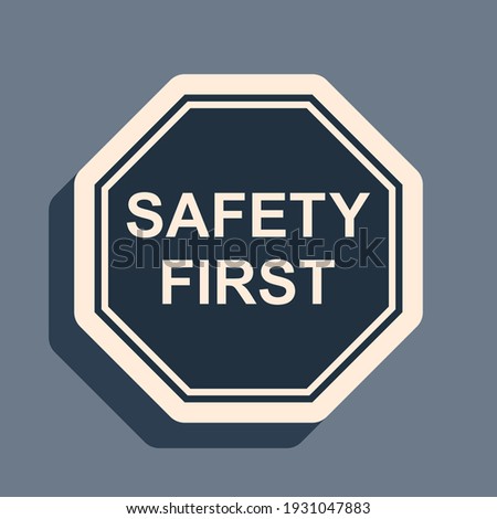 Black Safety First octagonal shape icon isolated on grey background. Long shadow style. Vector Illustration