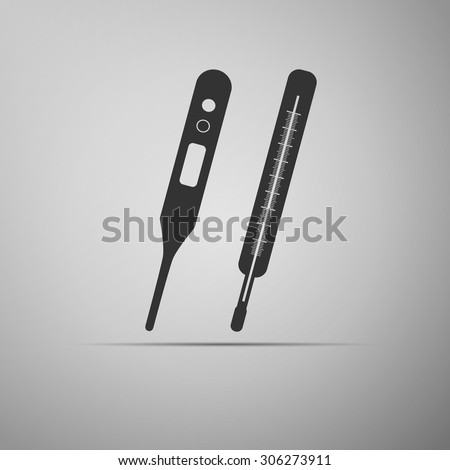 Medical thermometer icon on grey background. Vector Illustration