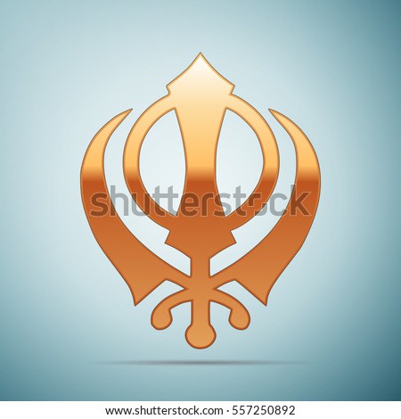 Realistic Gold khanda Sikh icon on white background . Vector Illustration