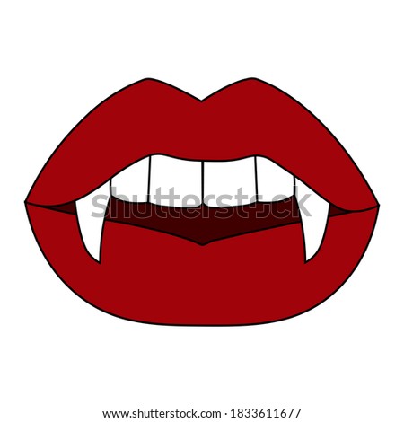 Simple illustration of sexy woman lips with vampire fangs