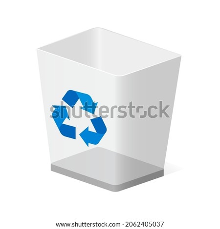 Trash bin or basket icon with recycle sign isolated on white background
