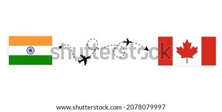 Flight and travel from India to Canada by passenger airplane Travel concept
