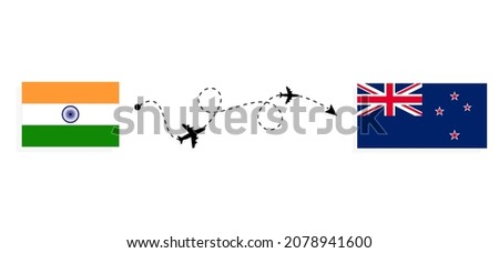 Flight and travel from India to New Zealand by passenger airplane Travel concept