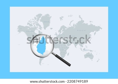 Map of Saint Lucia on political world map with magnifying glass