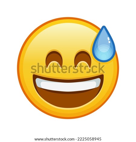 Smiling face in cold sweat with open mouth Large size of yellow emoji smile