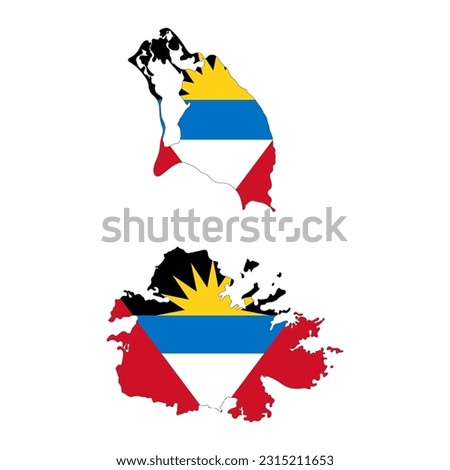 Antigua and Barbuda map silhouette with flag isolated on white background