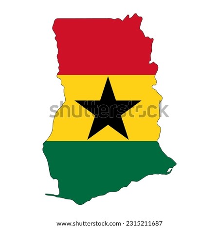Ghana map silhouette with flag isolated on white background
