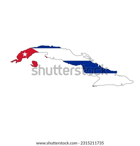 Cuba map silhouette with flag isolated on white background