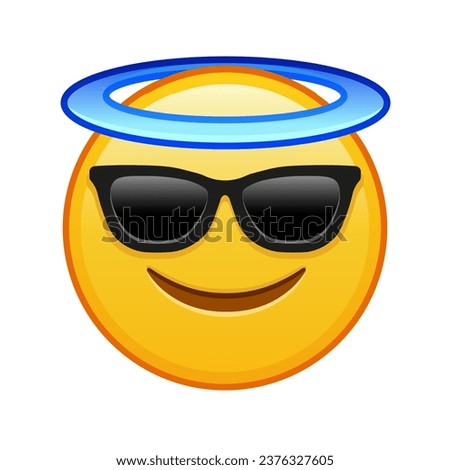 Smiling face with halo above head and sunglasses Large size of yellow emoji smile