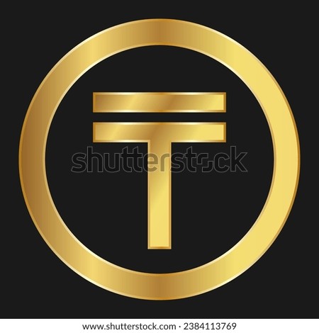 Gold icon of Tenge Concept of internet web currency