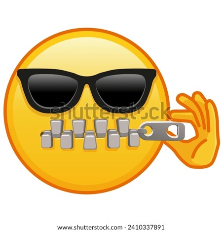 Zipper-Mouth face with sunglasses Large size of yellow emoji smile