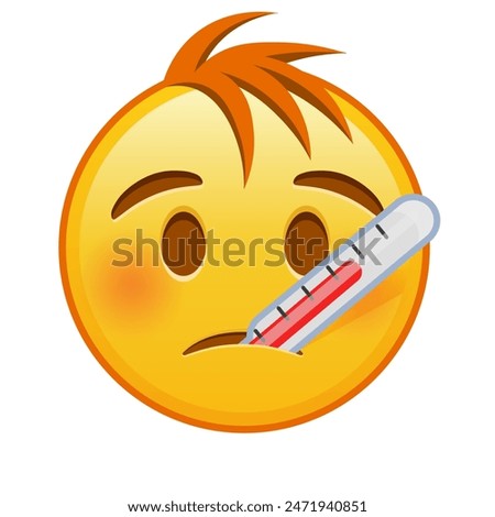 Face with thermometer Large size of yellow emoji smile with hair