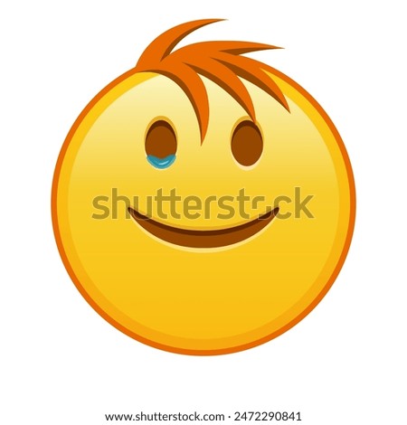 Happy face with tears Large size of yellow emoji smile with hair