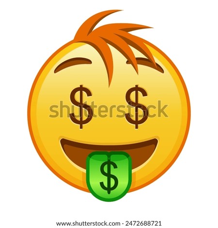 Money-mouth face Large size of yellow emoji smile with hair