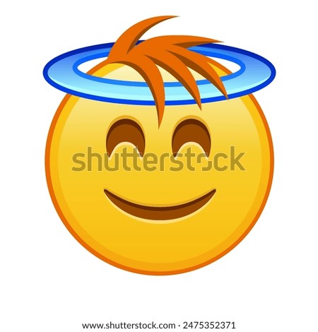 Smiling face with halo above head Large size of yellow emoji smile with hair