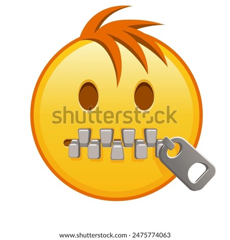 Zipper-Mouth face Large size of yellow emoji smile with hair