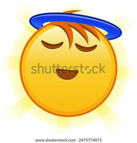 Smiling face with halo above head Large size of yellow emoji smile with hair