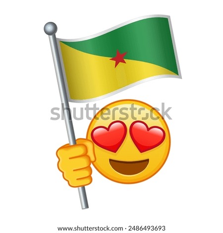 Emoji with French Guiana flag Large size of yellow emoji smile