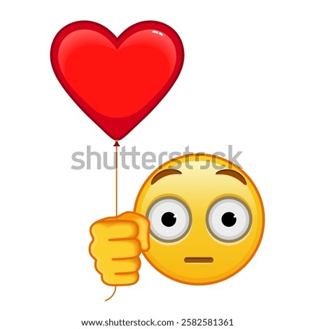 Flushed face with red heart baloon Large size of yellow emoji smile