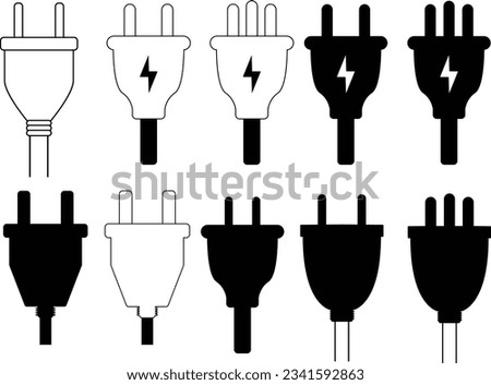 Set of electric plug icons. cable plugins silhouettes