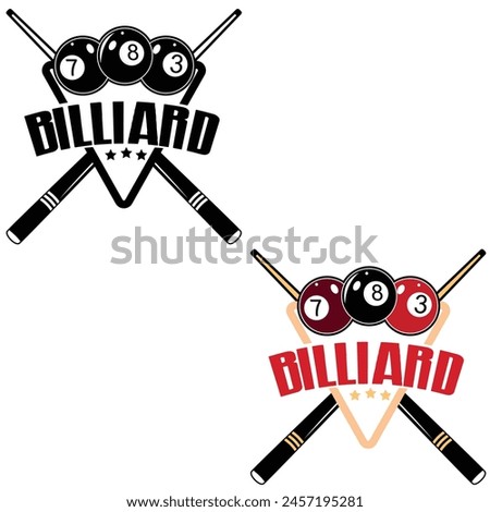 Billiard sport emblem, logo with crossed billiards cue. Black and white billiard team or sport club emblem design