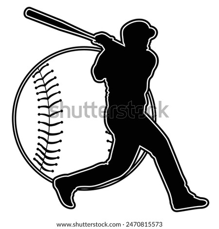 Baseball player silhouettes and ball illustration.  Black and white baseball team or club design	