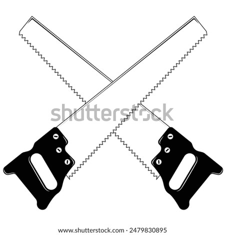 Crossed carpenter wood saw vector illustration. Hand saw logo	