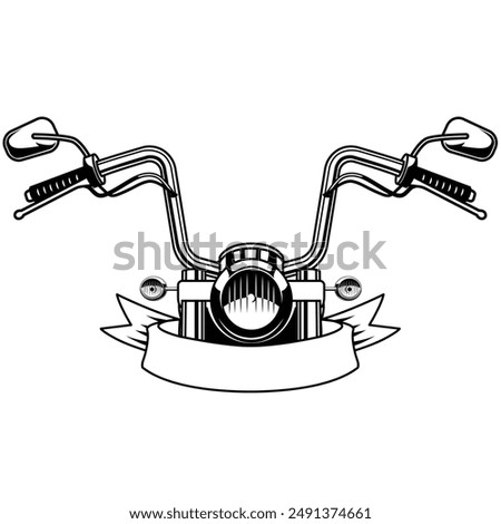 Motorcycle handlebars front view with blank banner illustration. Steering Bar Motorcycle	