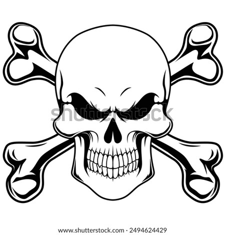 Skull and crossbones vector design. Angry skull tattoo design