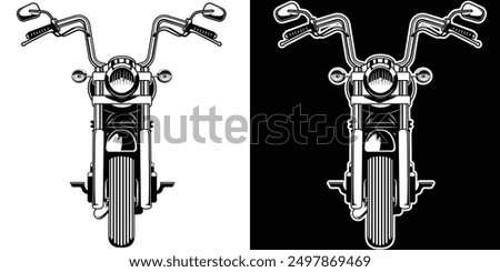 Motorcycle front view vector illustration. Motorcycle  on front view on Black and white Background.