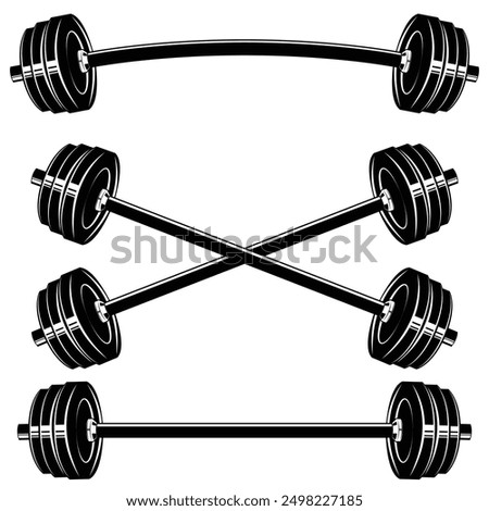 Set of curved barbell or dumbbells bar vector illustration. Dumbbell for gym icon. Gym equipment. 