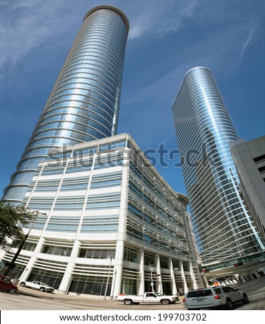 HOUSTON, TEXAS, USA - SEPTEMBER 19, 2011: Very modern complex at 1400 Smith Street in skyline district of Houston is a former Enron building, now Chevron building.