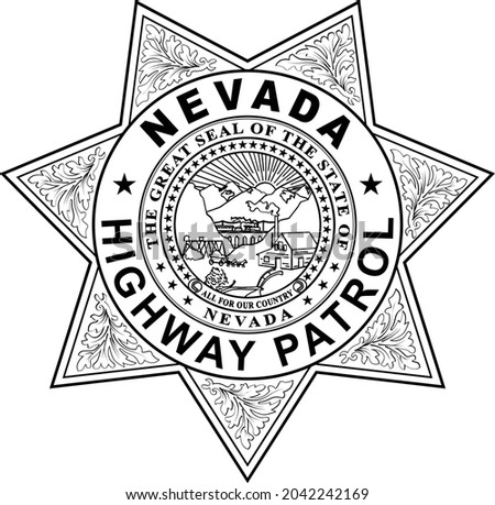 Nevada Highway Patrol Badge in black white outline or Lineart vector file.