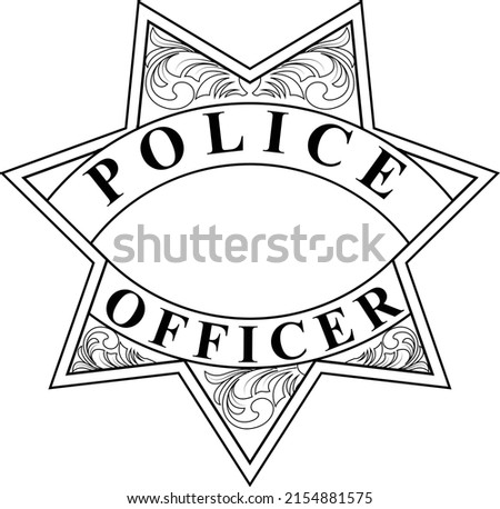 Blank 7 point Police officer badge black white outline vector without number county and state name for adding custom text.eps