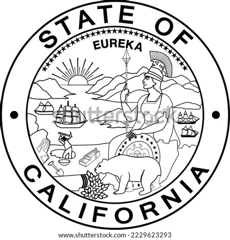 California State Seal, Vector EPS, Black White Outline or Line art Coloring Page, Laser Cut File, Engraving File, Digital Cutting Machine File, Cnc Router File