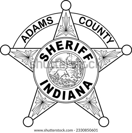 Adams County sheriff star badge vector black line art State of Indiana
