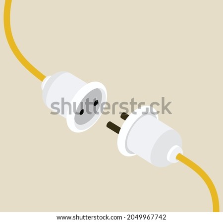 3D Electric Plug and Socket unplug outline design vector isometric with flat color. 404 error background web banner, Electric wire shock, disconnection, loss of connect.