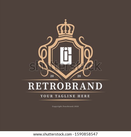 monogram CI or IC template logo retro, vintage for invitation, wedding, decor, boutique Stock fotó © 