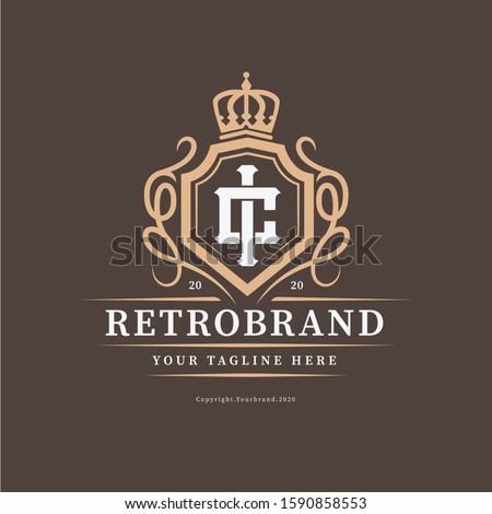 monogram CI or IC template logo retro, vintage for invitation, wedding, decor, boutique Stock fotó © 