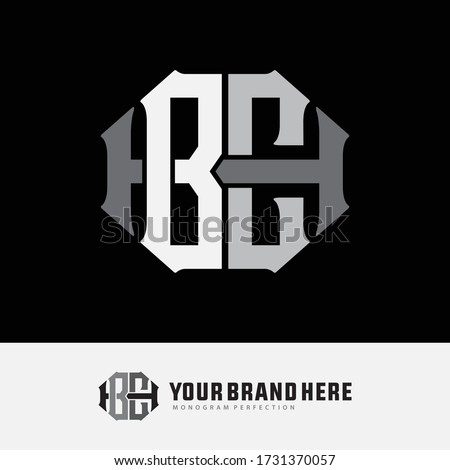 Initial letter BCH, BHC, CBH, CHB, HCB and HBC overlapping, interlock, monogram logo, white color on black background